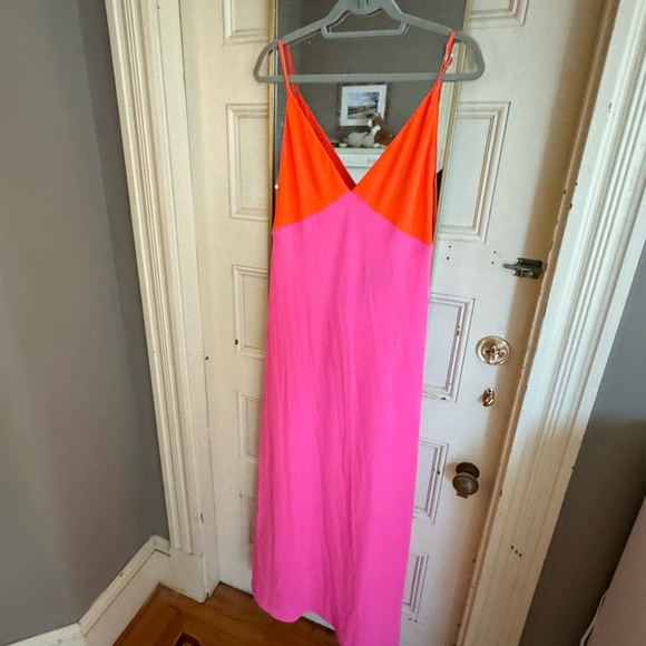 LE SUPERBE rent the runway orange pink color block maxi dress 8 duality gown - Picture 8 of 14